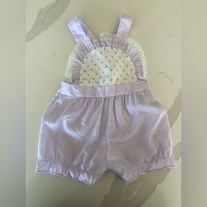 Vintage cottage core floral overall bubble romper with lace trim 3-6 Months